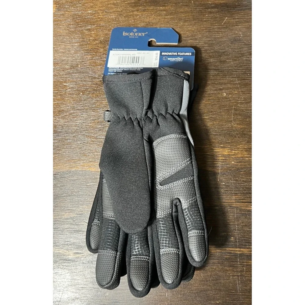 Isotoner Smart Dri Water‎ Repellent Gloves Zip Feature M Black Gray Womens